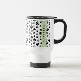 Paw Pattern, Dog Paws, Black and White, Jouw naam Reisbeker