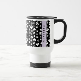 Paw Pattern, Dog Paws, Black and White, Jouw naam Reisbeker