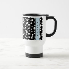 Paw Pattern, Dog Paws, Black and White, Jouw naam Reisbeker