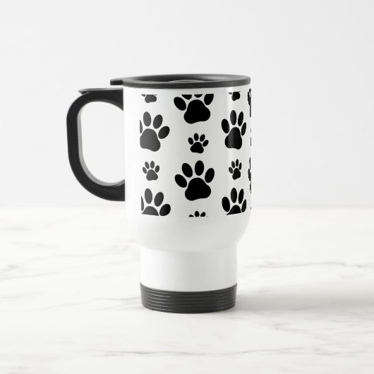 Paw Pattern, Dog Paws, Black and White, Jouw naam Reisbeker (Links)