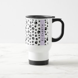 Paw Pattern, Dog Paws, Black and White, Jouw naam Reisbeker