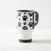 Paw Pattern, Dog Paws, Black and White, Jouw naam Reisbeker (Voorkant rechts)