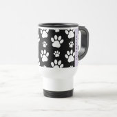 Paw Pattern, Dog Paws, Black and White, Jouw naam Reisbeker (Voorkant rechts)