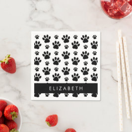 Paw Pattern, Dog Paws, Black and White, Jouw naam Servet