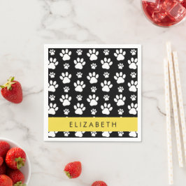 Paw Pattern, Dog Paws, Black and White, Jouw naam Servet