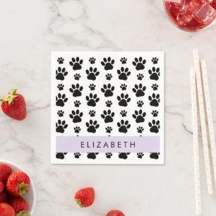 Paw Pattern, Dog Paws, Black and White, Jouw naam Servet