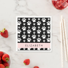 Paw Pattern, Dog Paws, Black and White, Jouw naam Servet