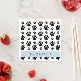 Paw Pattern, Dog Paws, Black and White, Jouw naam Servet