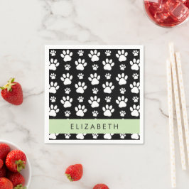 Paw Pattern, Dog Paws, Black and White, Jouw naam Servet