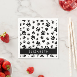 Paw Pattern, Dog Paws, Black and White, Jouw naam Servet