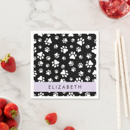 Paw Pattern, Dog Paws, Black and White, Jouw naam Servet
