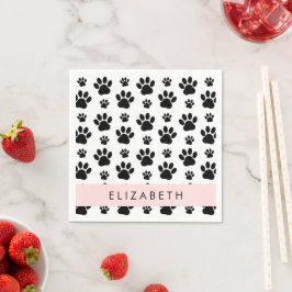 Paw Pattern, Dog Paws, Black and White, Jouw naam Servet