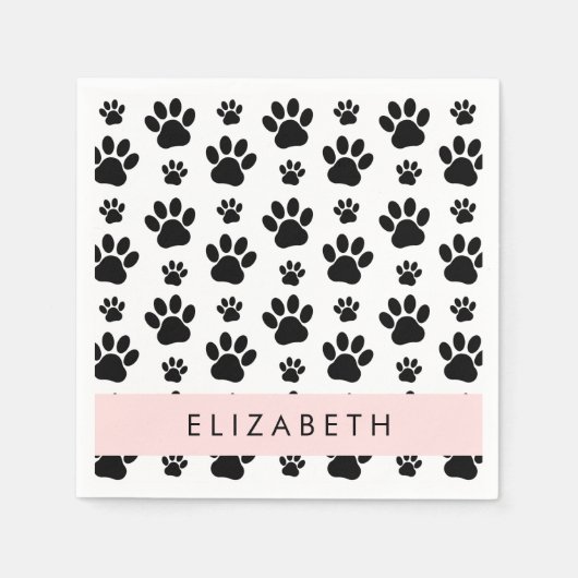 Paw Pattern, Dog Paws, Black and White, Jouw naam Servet (Voorkant)