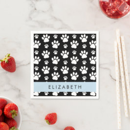 Paw Pattern, Dog Paws, Black and White, Jouw naam Servet