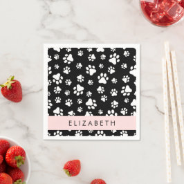 Paw Pattern, Dog Paws, Black and White, Jouw naam Servet