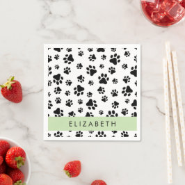 Paw Pattern, Dog Paws, Black and White, Jouw naam Servet