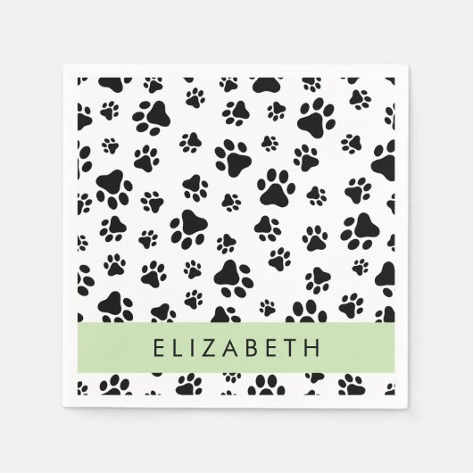 Paw Pattern, Dog Paws, Black and White, Jouw naam Servet (Voorkant)