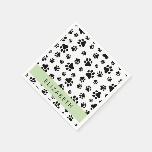 Paw Pattern, Dog Paws, Black and White, Jouw naam Servet (Hoek)