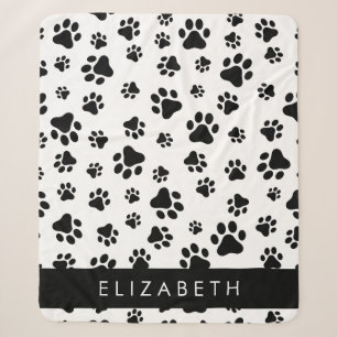 Paw Pattern, Dog Paws, Black and White, Jouw naam Sherpa Deken