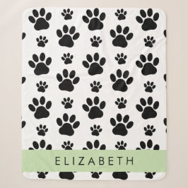 Paw Pattern, Dog Paws, Black and White, Jouw naam Sherpa Deken