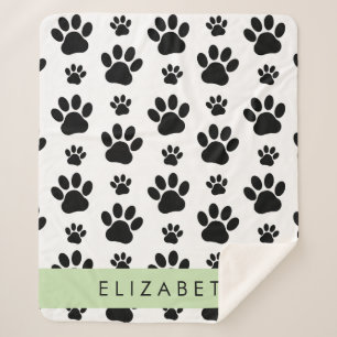 Paw Pattern, Dog Paws, Black and White, Jouw naam Sherpa Deken