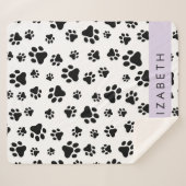 Paw Pattern, Dog Paws, Black and White, Jouw naam Sherpa Deken (Voorkant (horizontaal))