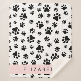 Paw Pattern, Dog Paws, Black and White, Jouw naam Sherpa Deken