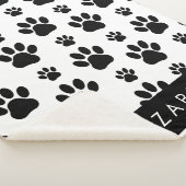 Paw Pattern, Dog Paws, Black and White, Jouw naam Sherpa Deken (3/4)