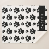 Paw Pattern, Dog Paws, Black and White, Jouw naam Sherpa Deken (Voorkant (horizontaal))