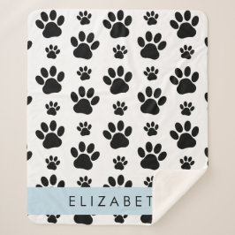 Paw Pattern, Dog Paws, Black and White, Jouw naam Sherpa Deken