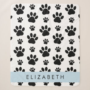 Paw Pattern, Dog Paws, Black and White, Jouw naam Sherpa Deken