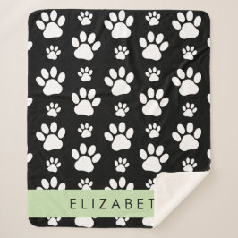 Paw Pattern, Dog Paws, Black and White, Jouw naam Sherpa Deken