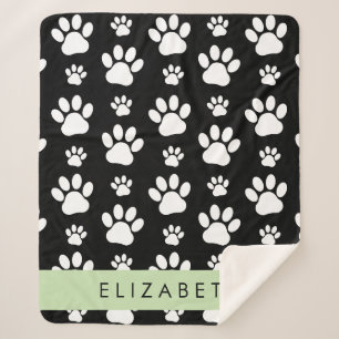 Paw Pattern, Dog Paws, Black and White, Jouw naam Sherpa Deken