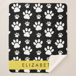 Paw Pattern, Dog Paws, Black and White, Jouw naam Sherpa Deken