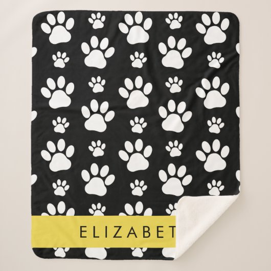 Paw Pattern, Dog Paws, Black and White, Jouw naam Sherpa Deken (Voorkant)