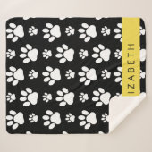Paw Pattern, Dog Paws, Black and White, Jouw naam Sherpa Deken (Voorkant (horizontaal))