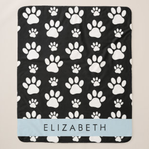 Paw Pattern, Dog Paws, Black and White, Jouw naam Sherpa Deken