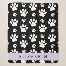 Paw Pattern, Dog Paws, Black and White, Jouw naam Sherpa Deken