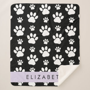 Paw Pattern, Dog Paws, Black and White, Jouw naam Sherpa Deken