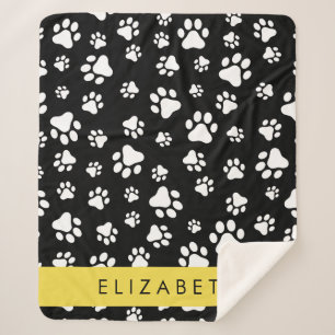 Paw Pattern, Dog Paws, Black and White, Jouw naam Sherpa Deken