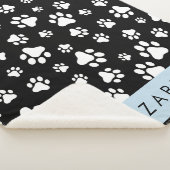 Paw Pattern, Dog Paws, Black and White, Jouw naam Sherpa Deken (3/4)