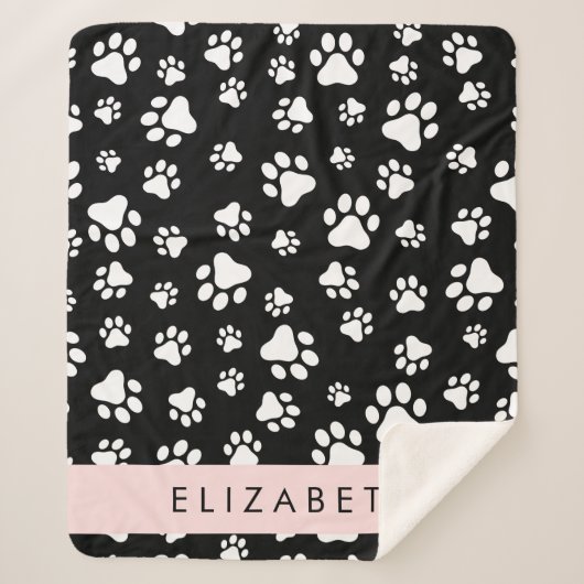 Paw Pattern, Dog Paws, Black and White, Jouw naam Sherpa Deken (Voorkant)