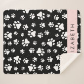 Paw Pattern, Dog Paws, Black and White, Jouw naam Sherpa Deken (Voorkant (horizontaal))