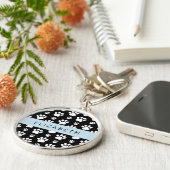 Paw Pattern, Dog Paws, Black and White, Jouw naam Sleutelhanger (Zijkant)