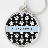 Paw Pattern, Dog Paws, Black and White, Jouw naam Sleutelhanger (Voorkant)