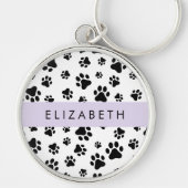 Paw Pattern, Dog Paws, Black and White, Jouw naam Sleutelhanger (Voorkant)