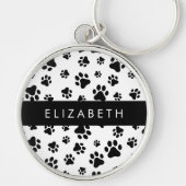 Paw Pattern, Dog Paws, Black and White, Jouw naam Sleutelhanger (Voorkant)
