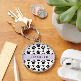 Paw Pattern, Dog Paws, Black and White, Jouw naam Sleutelhanger