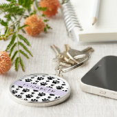 Paw Pattern, Dog Paws, Black and White, Jouw naam Sleutelhanger (Zijkant)