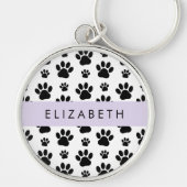Paw Pattern, Dog Paws, Black and White, Jouw naam Sleutelhanger (Voorkant)